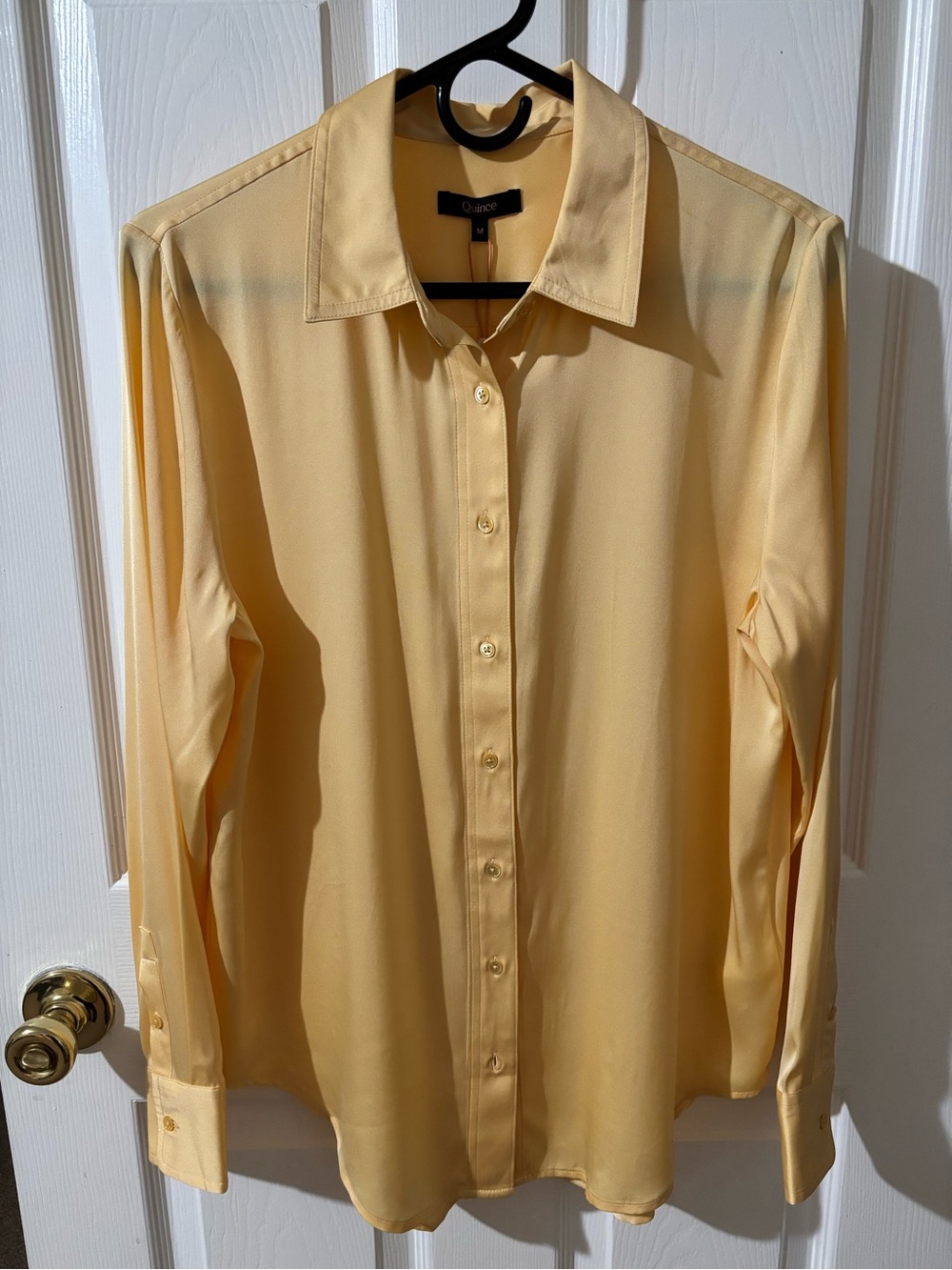 Quince Washable Stretch Silk Yellow Long Sleeve Blouse NWT Medium